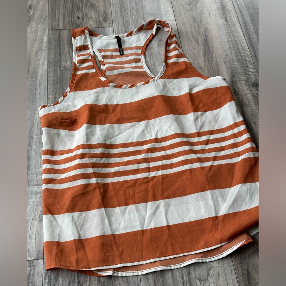 Love Culture Striped Dressy Fall Tank Top in Orange/Tan and Cream Size Medium